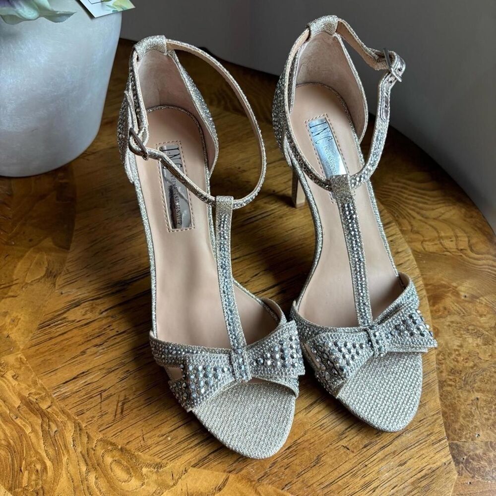 Rhinestone Bow Ankle Strap Heels Sandals Stiletto Evening Shoes Size 7 NWT - Picture 4 of 4